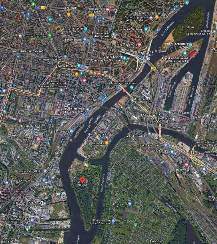 Satellite map of the Green Island site in Szczecin